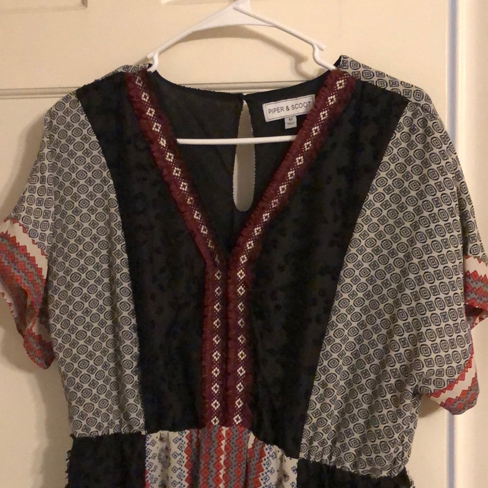 Burgundy and Black Patchwork midi-dress